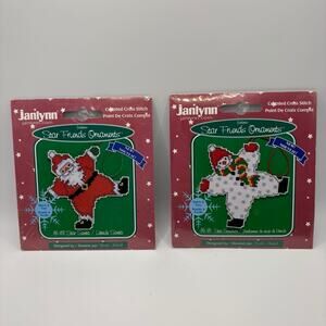 Lot 2 Janlynn Star Friends Cross Stitch Christmas Ornaments Kits Santa Snowman